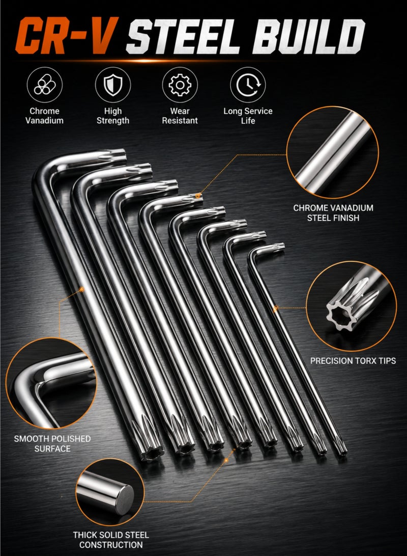 9-Piece Torx L Key Wrench Set CR-V Steel Star Hex Key Set with Holder T10-T50 for Bicycle, Car & Home Repair - Image 4