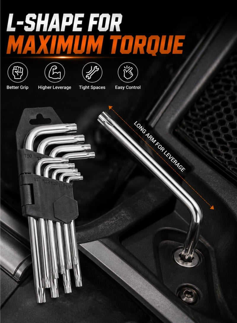 9-Piece Torx L Key Wrench Set CR-V Steel Star Hex Key Set with Holder T10-T50 for Bicycle, Car & Home Repair - Image 5