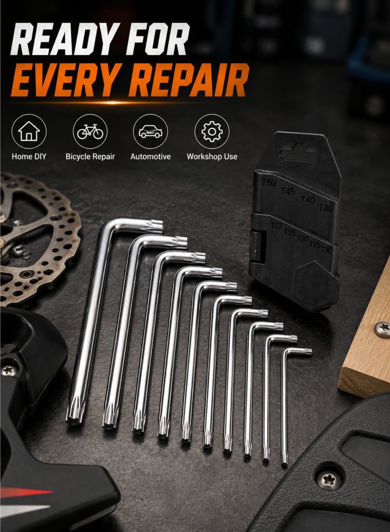 9-Piece Torx L Key Wrench Set CR-V Steel Star Hex Key Set with Holder T10-T50 for Bicycle, Car & Home Repair - Image 3