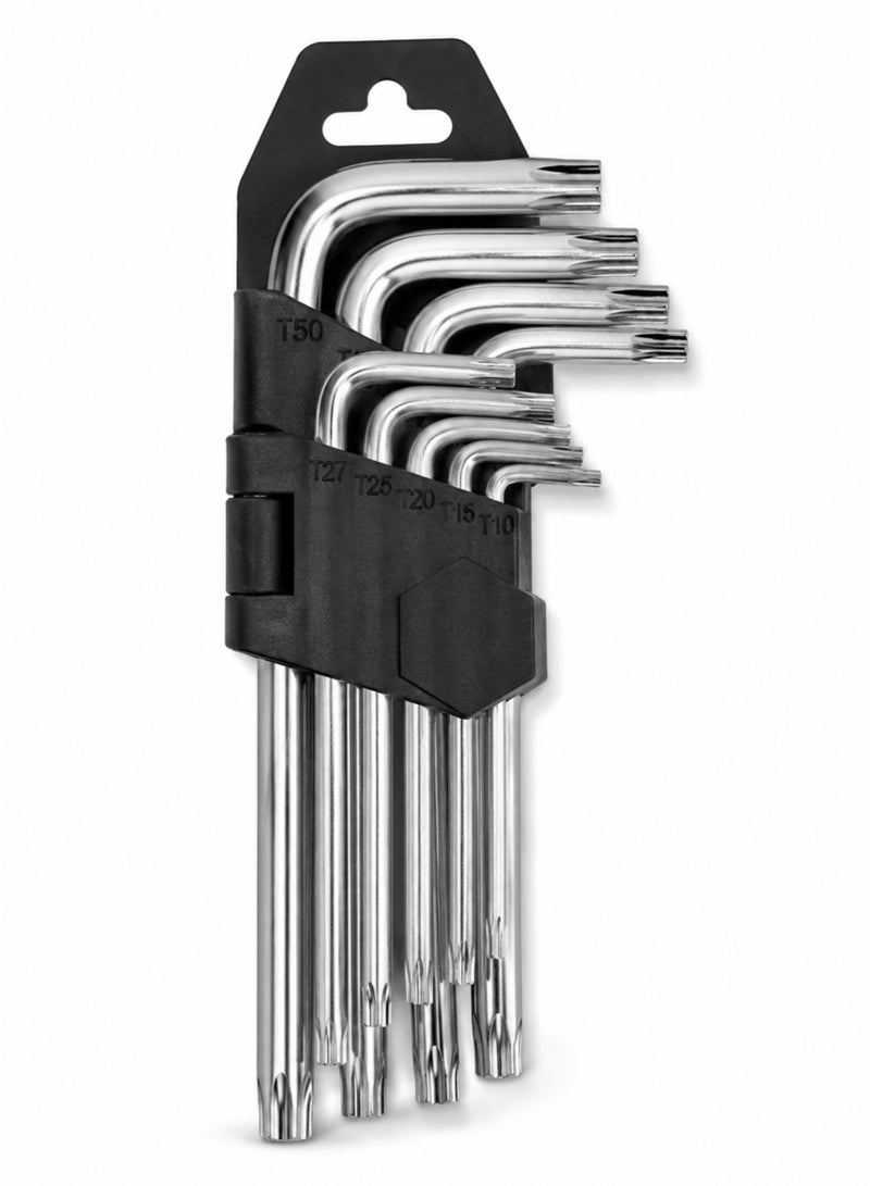 9-Piece Torx L Key Wrench Set CR-V Steel Star Hex Key Set with Holder T10-T50 for Bicycle, Car & Home Repair - Image 1