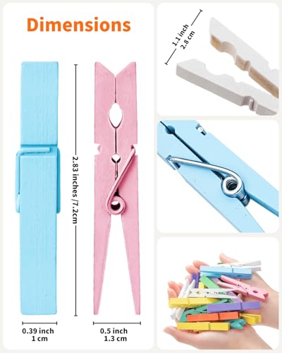 SF SOONEAT Clothes Pins Colored Clothespins Wooden Cheer Pins 50-Pack 2.9 Inch Close Pins 10 Pastel Macaron Colors - Colorful Painted Pegs for Crafts Photo Hanging, Decorative Spirit Clip Classroom Decorations - Image 5