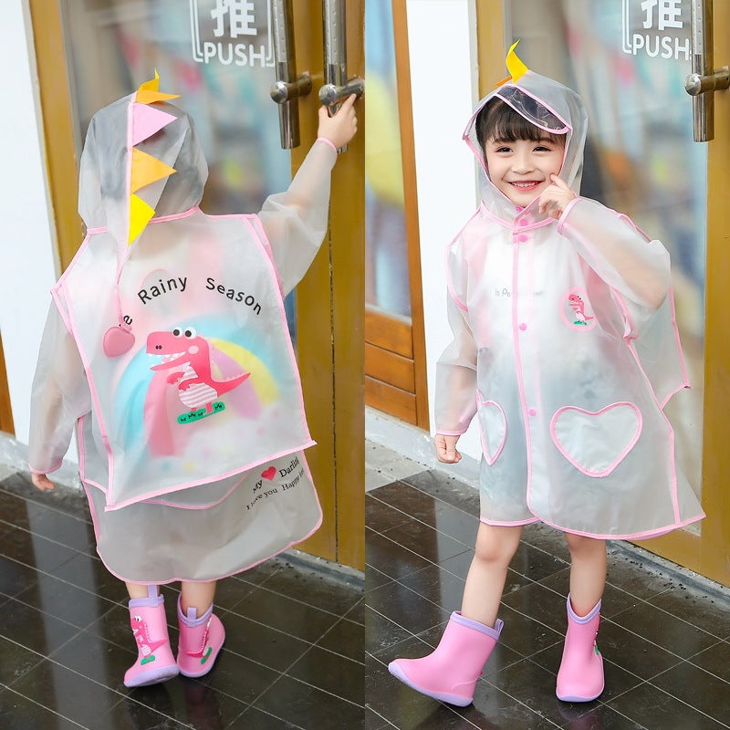 Star-Chasing Cartoon Dinosaur Transparent Children'S Rain Boots Raincoat Baby Two-Piece Suit Boys And Girls Spot A Generation Of Hair - Image 1