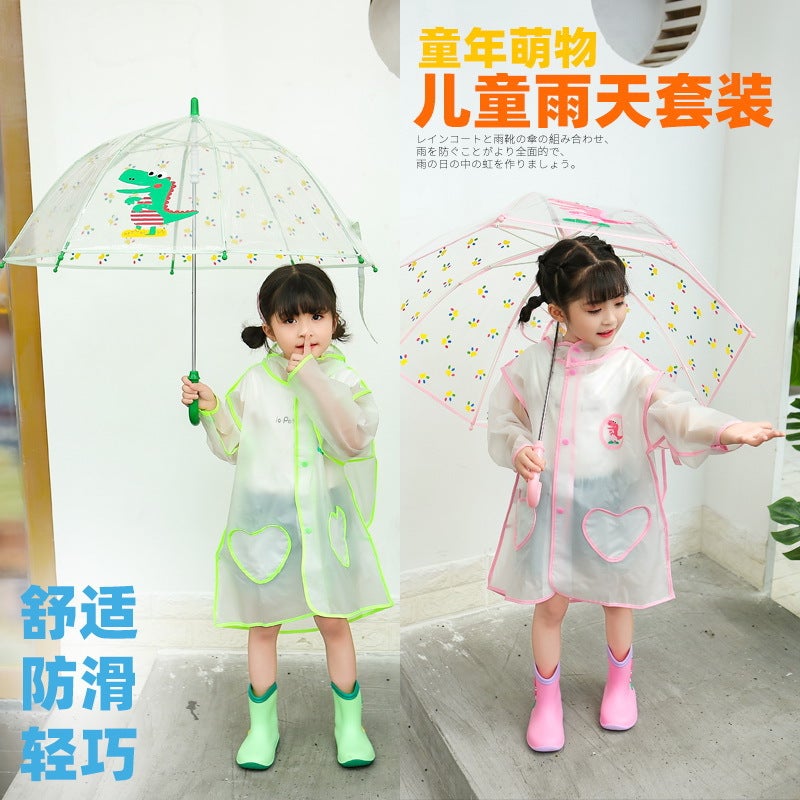 Star-Chasing Cartoon Dinosaur Transparent Children'S Rain Boots Raincoat Baby Two-Piece Suit Boys And Girls Spot A Generation Of Hair - Image 3