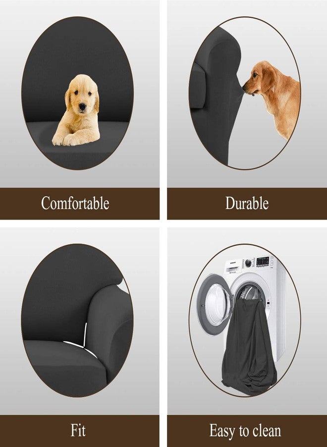 إيزي-جوينج غطاء أريكة من قطعتين من الألياف الدقيقة المطاطية - غطاء أريكة ناعم من الإسباندكس، واقي أثاث قابل للغسل مع قاعدة مطاطية، مناسب للأطفال والحيوانات الأليفة (أريكة صغيرة، رمادي داكن) - Image 5