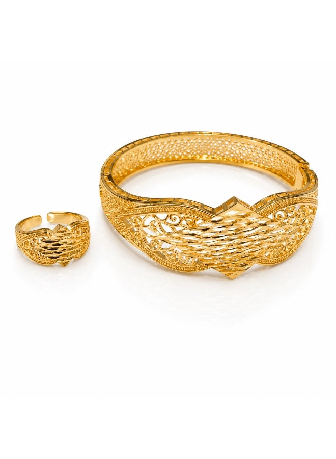 Women’s Gold-Tone Twisted Filigree Bracelet and Ring Set, 2 Pieces