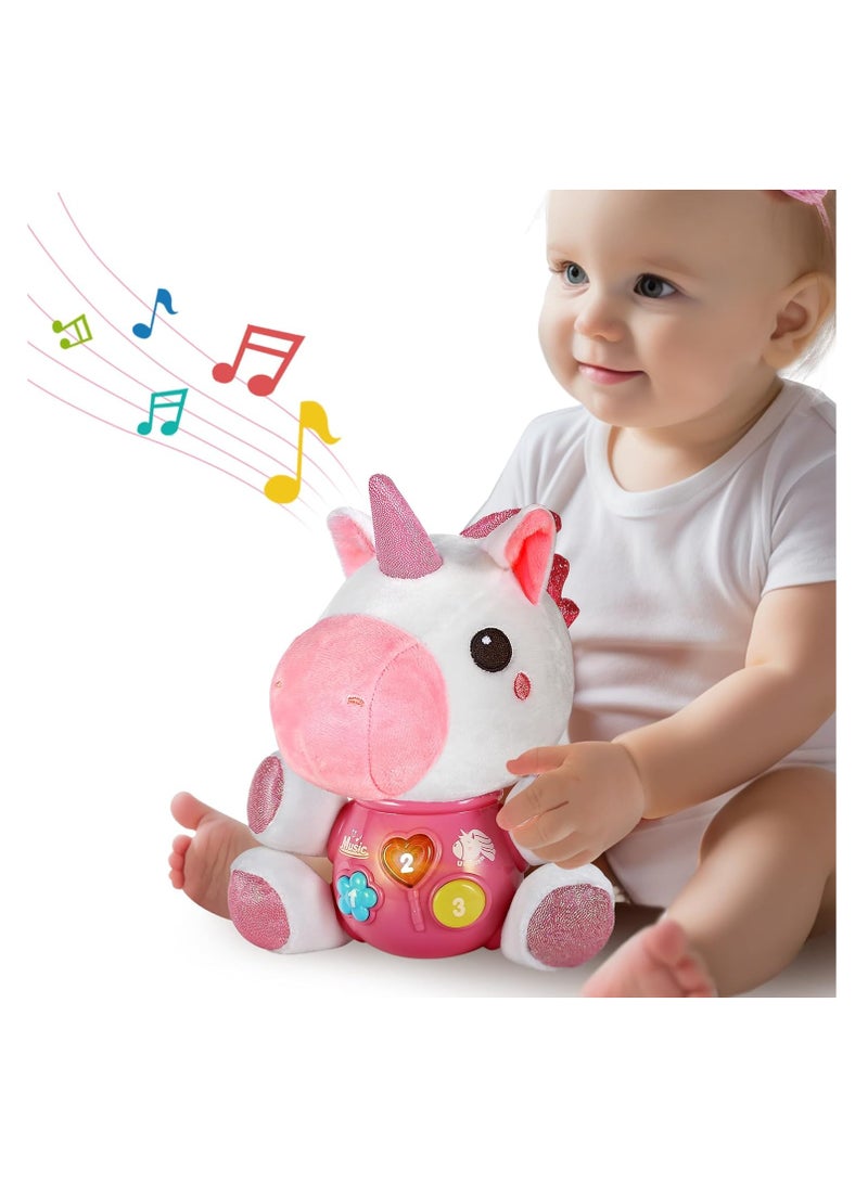 YelaJoy Baby Unicorn Musical Toys, Newborn Girls Soft Plush Stuffed Animal, Infant Light Music Set, 1st Birthday Shower Gift Easter Basket Stuffer 0 1 3 6 9 12 18 Months, Toddler Boy - Image 1