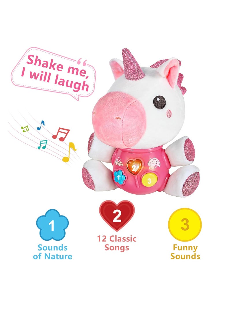 YelaJoy Baby Unicorn Musical Toys, Newborn Girls Soft Plush Stuffed Animal, Infant Light Music Set, 1st Birthday Shower Gift Easter Basket Stuffer 0 1 3 6 9 12 18 Months, Toddler Boy - Image 3