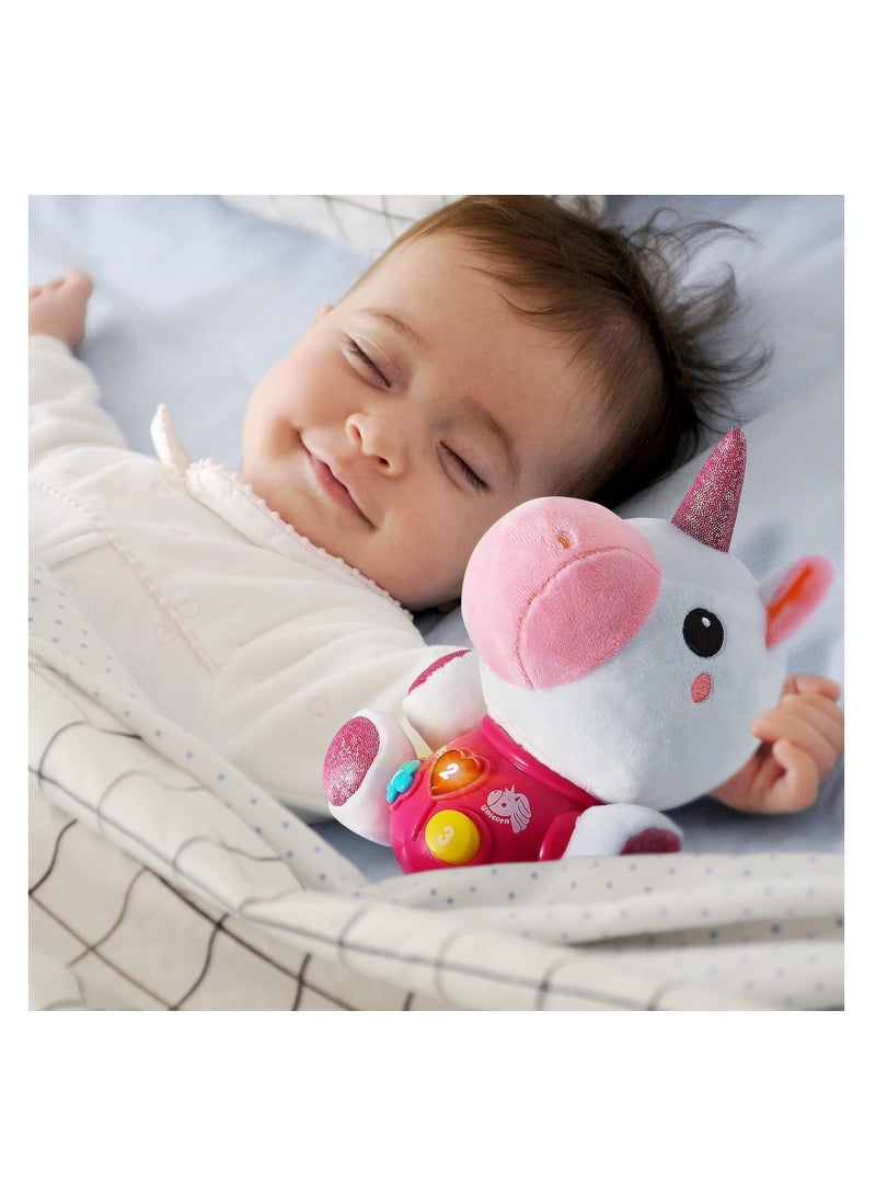 YelaJoy Baby Unicorn Musical Toys, Newborn Girls Soft Plush Stuffed Animal, Infant Light Music Set, 1st Birthday Shower Gift Easter Basket Stuffer 0 1 3 6 9 12 18 Months, Toddler Boy - Image 5
