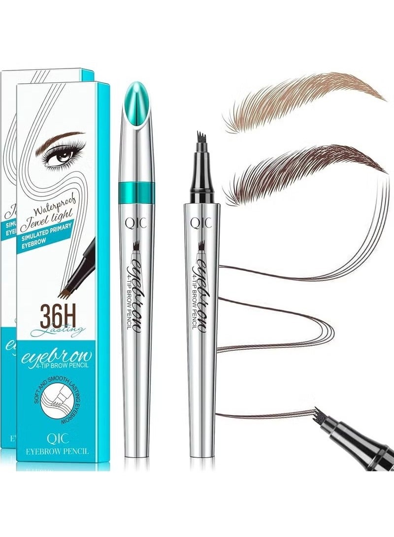 QIC 2 PCS Microblading Eyebrow Pencil, Eyebrow Pen with an Upgrade Micro-Fork Tip Applicator, Waterproof Long-Lasting Microblading Eyebrow Pen for Natural Looking Brows Makeup (Light Brown/Dark Brown) - Image 1