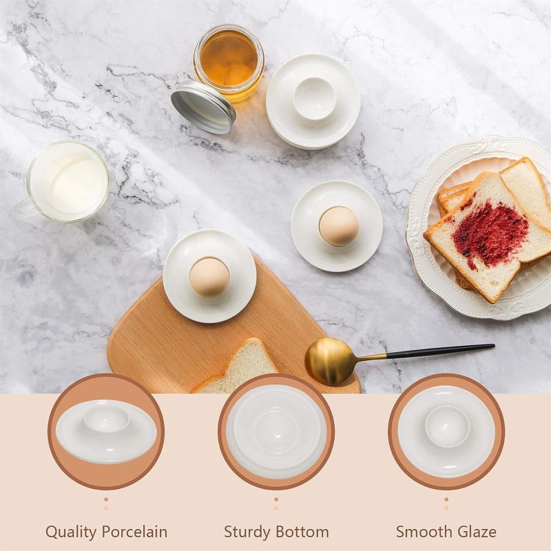 6pcs Porcelain Egg Cups Plates with Base, Soft Boiled Egg Cup Holders White - Image 5