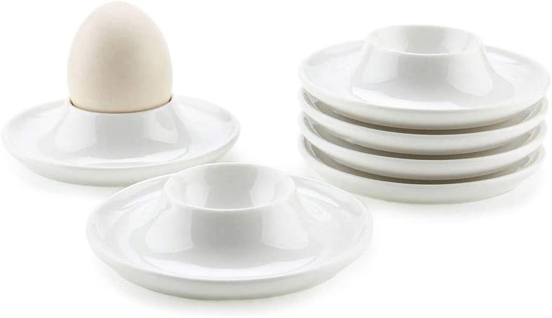 6pcs Porcelain Egg Cups Plates with Base, Soft Boiled Egg Cup Holders White - Image 1
