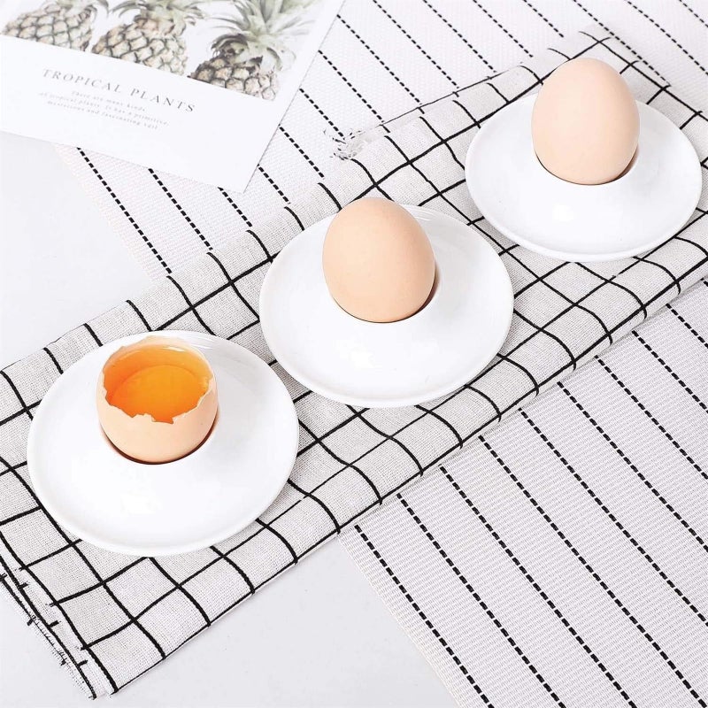 6pcs Porcelain Egg Cups Plates with Base, Soft Boiled Egg Cup Holders White - Image 3