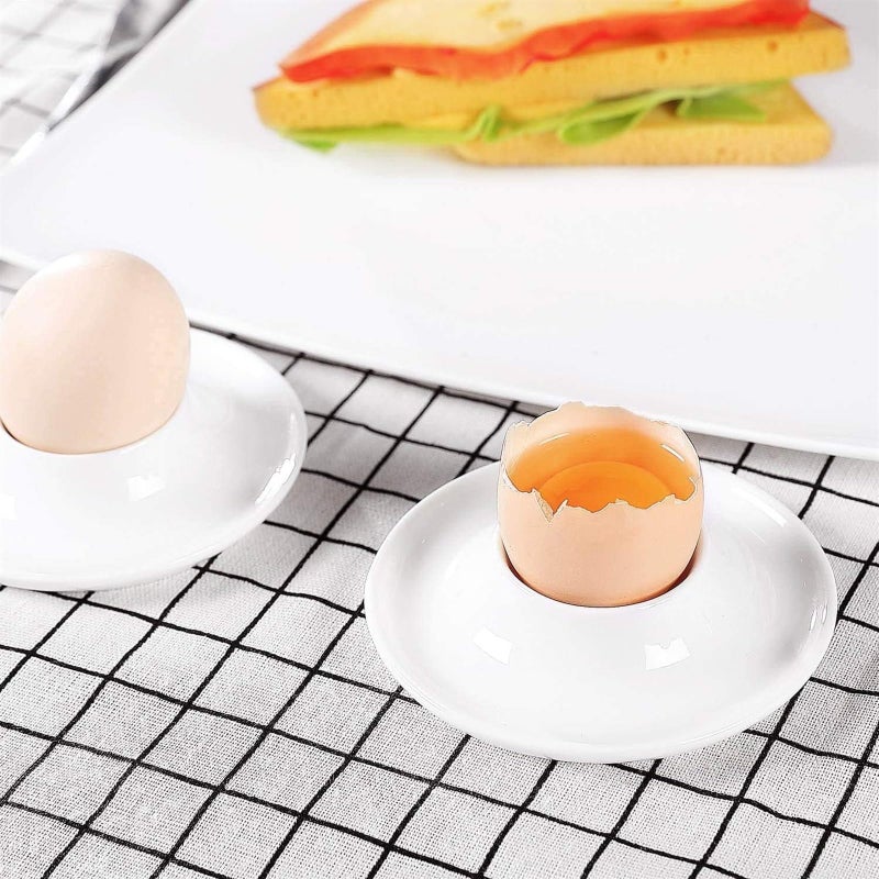 6pcs Porcelain Egg Cups Plates with Base, Soft Boiled Egg Cup Holders White - Image 4