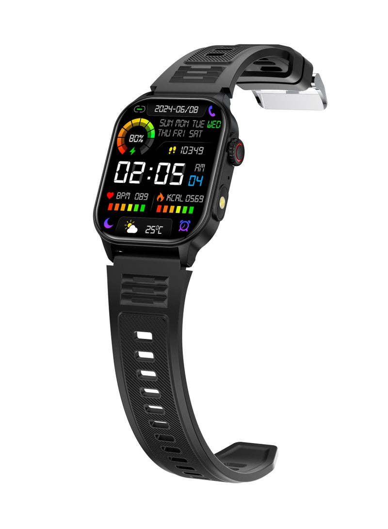 LIGE New Smart Watch for Men Outdoor Sports LED Flashlight 2.01" HD Large Screen with Big Battery Bluetooth Call AI Voice Waterproof Silicone Black Strap - Image 2