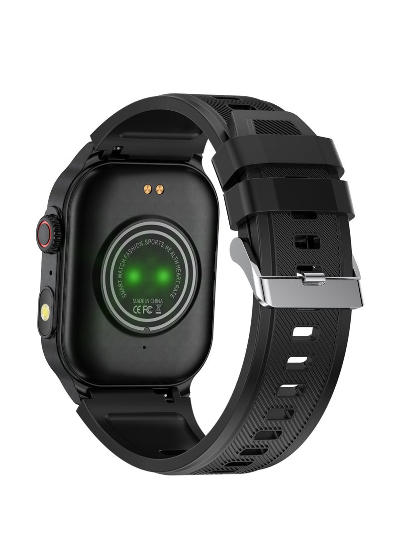 LIGE New Smart Watch for Men Outdoor Sports LED Flashlight 2.01" HD Large Screen with Big Battery Bluetooth Call AI Voice Waterproof Silicone Black Strap - Image 4