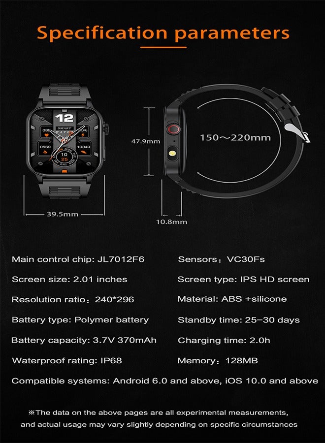 LIGE New Smart Watch for Men Outdoor Sports LED Flashlight 2.01" HD Large Screen with Big Battery Bluetooth Call AI Voice Waterproof Silicone Black Strap - Image 5