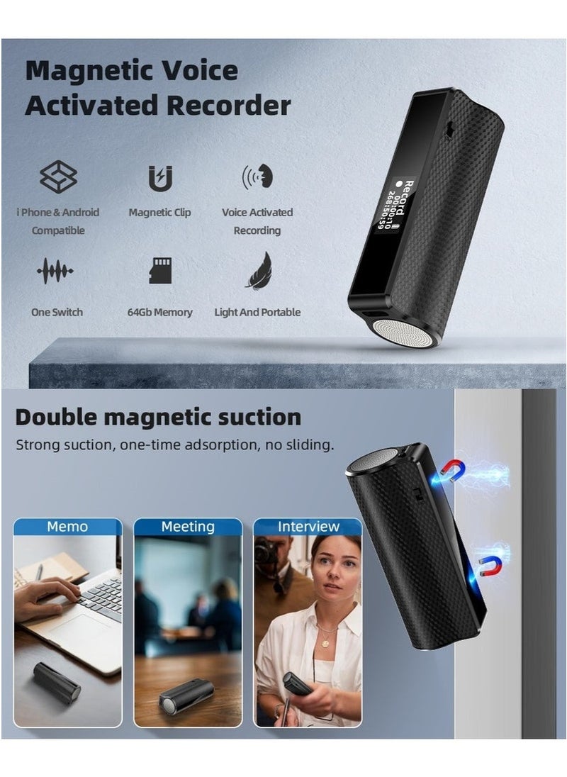 Generic - 64G Magnetic Voice Recorder with AI-Intelligent Triple Noise Reduction,25 Days Continuous Recording Device,Voice Activated Audio Recorder,Digital Voice Recorder for Meetings/Interviews/Classroom… - Image 1