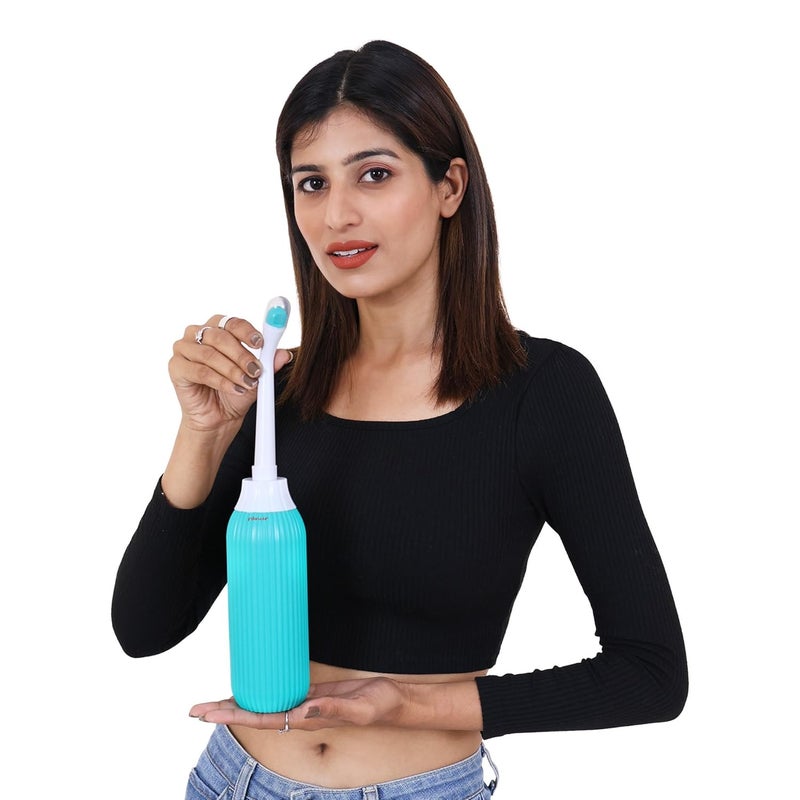 RANUR Air Lock Portable Bidet Spray for Toilet Travel Bidet Handheld Hand Spray Bottle 2 Angled Nozzle Postpartum Perineal Cleaning Childbirth Hygiene Outdoor Camping Green 500 ML with Valve - Image 1