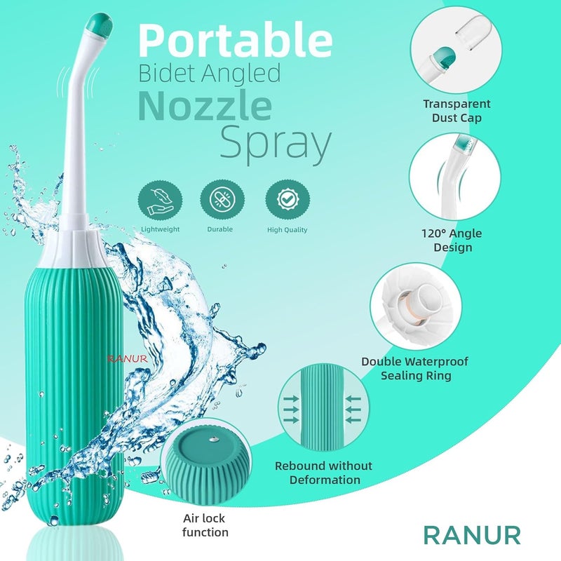 RANUR Air Lock Portable Bidet Spray for Toilet Travel Bidet Handheld Hand Spray Bottle 2 Angled Nozzle Postpartum Perineal Cleaning Childbirth Hygiene Outdoor Camping Green 500 ML with Valve - Image 4