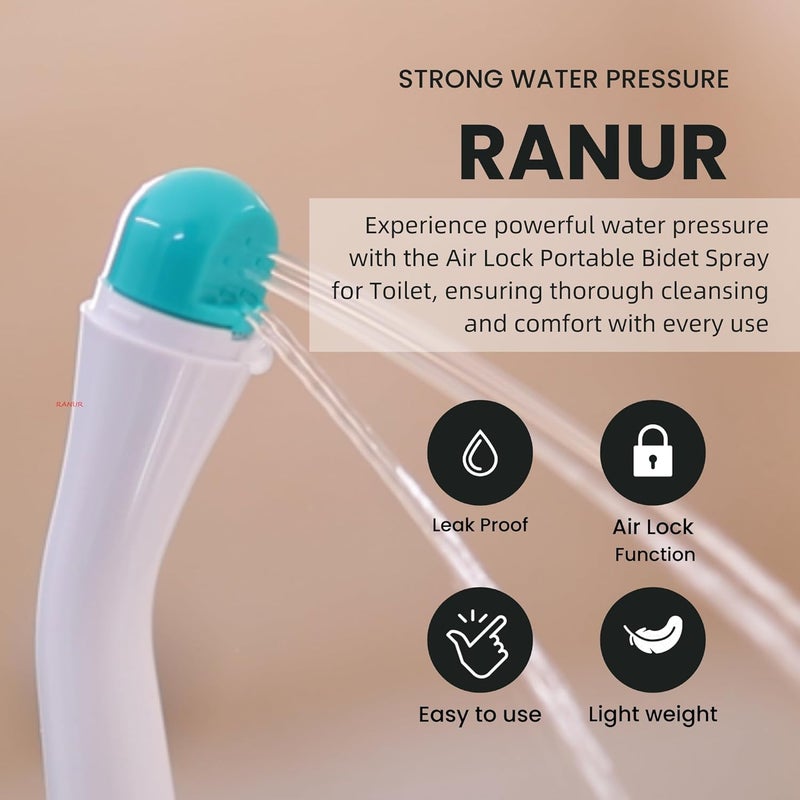 RANUR Air Lock Portable Bidet Spray for Toilet Travel Bidet Handheld Hand Spray Bottle 2 Angled Nozzle Postpartum Perineal Cleaning Childbirth Hygiene Outdoor Camping Green 500 ML with Valve - Image 2