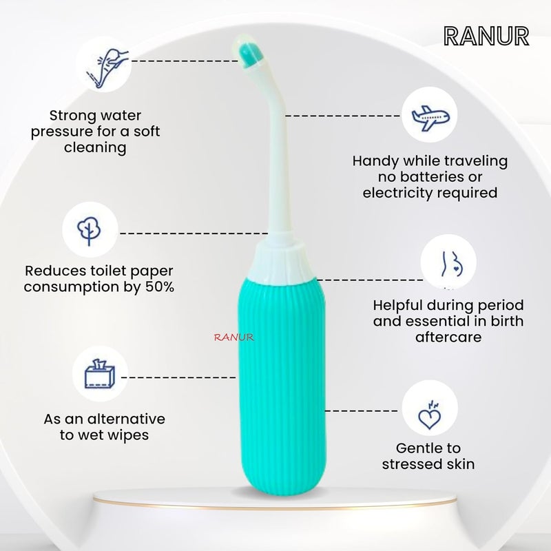 RANUR Air Lock Portable Bidet Spray for Toilet Travel Bidet Handheld Hand Spray Bottle 2 Angled Nozzle Postpartum Perineal Cleaning Childbirth Hygiene Outdoor Camping Green 500 ML with Valve - Image 5