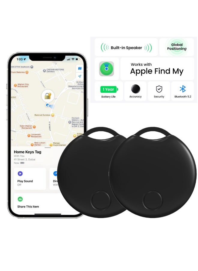 Smart Bluetooth Tracker Key Finder – Anti-Loss Device Compatible with Apple Find My App, Works with iOS, Black (2 Pack)  - Image 1