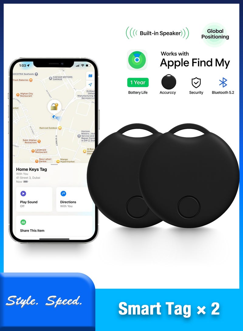 Smart Bluetooth Tracker Key Finder – Anti-Loss Device Compatible with Apple Find My App, Works with iOS, Black (2 Pack)  - Image 1