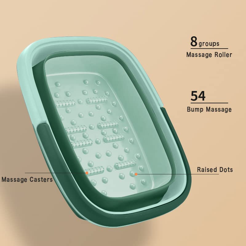 Beinilai Collapsible Foot Bath Basin for Soaking Feet,Pedicure Foot Spa, Foot Tub with Handles and Massage Acupoint,Multifunction Collapsible feeting Soak Tub-Green - Image 3