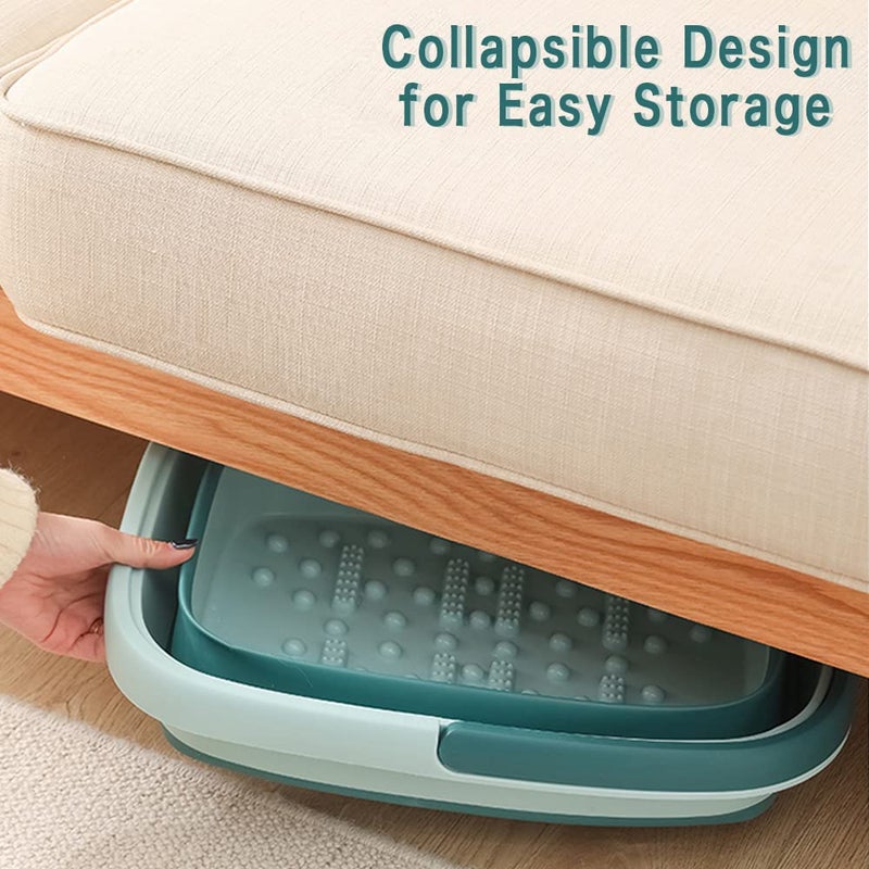 Beinilai Collapsible Foot Bath Basin for Soaking Feet,Pedicure Foot Spa, Foot Tub with Handles and Massage Acupoint,Multifunction Collapsible feeting Soak Tub-Green - Image 2