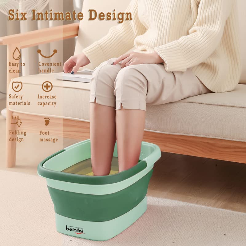 Beinilai Collapsible Foot Bath Basin for Soaking Feet,Pedicure Foot Spa, Foot Tub with Handles and Massage Acupoint,Multifunction Collapsible feeting Soak Tub-Green - Image 4