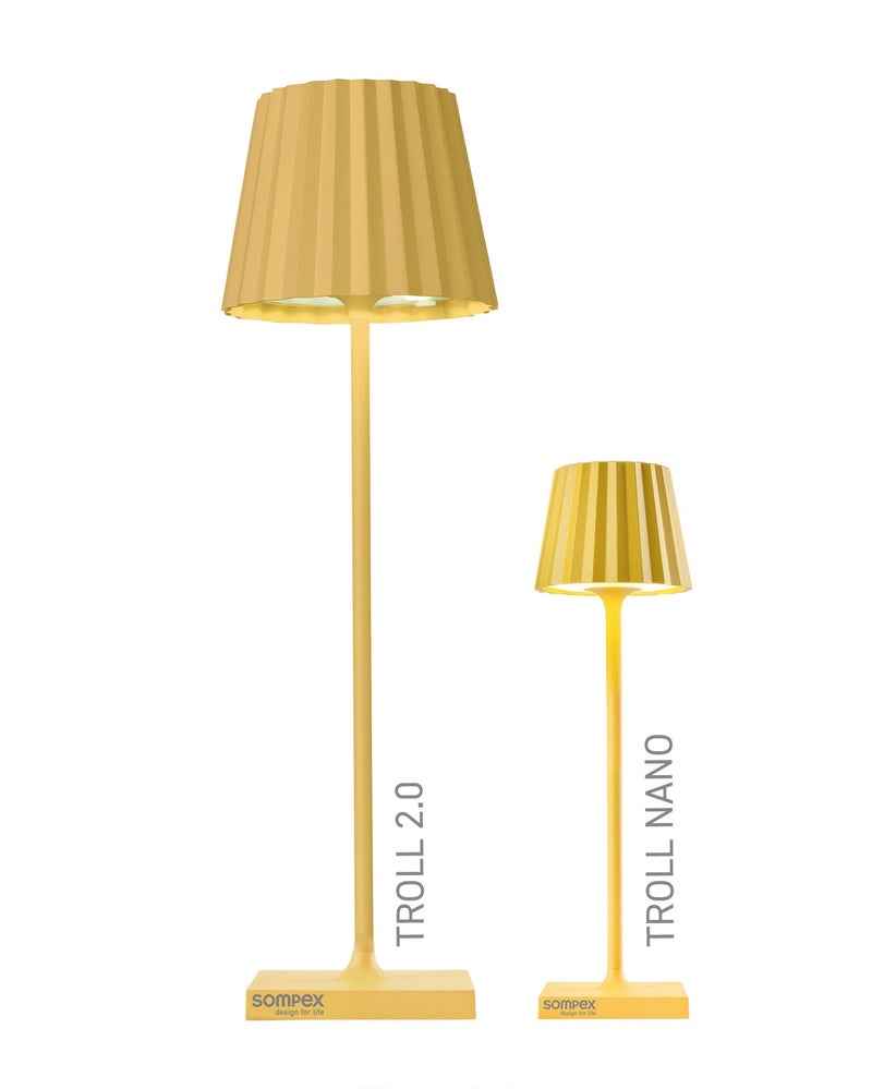 Sompex Troll Nano Table Lamp (Matte finish) | Indoor & Outdoor | 2 light colours | Stepless touch dimmer | 1.6W LED Battery Operated | Aluminium | 54 (splash and dust proof) 10 x 21 cm - Yellow - Image 2