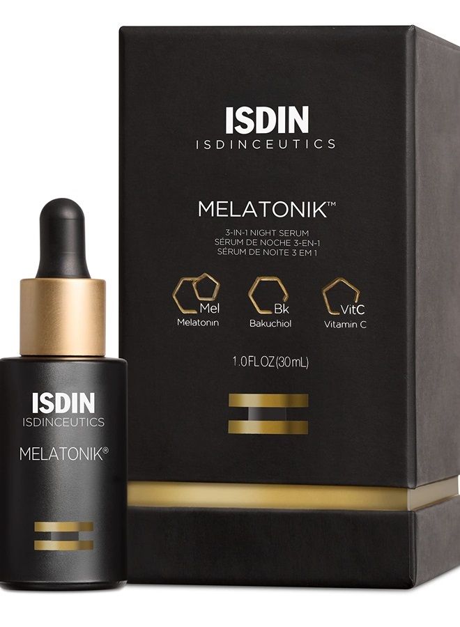 ISDIN ميلاتونيك، سيروم ليلي مضاد للشيخوخة بفوائد الاستعادة، 3 في 1 يصلح، يستعيد ويضيء مع الميلاتونين، باكوشيول، فيتامين C… - Image 1