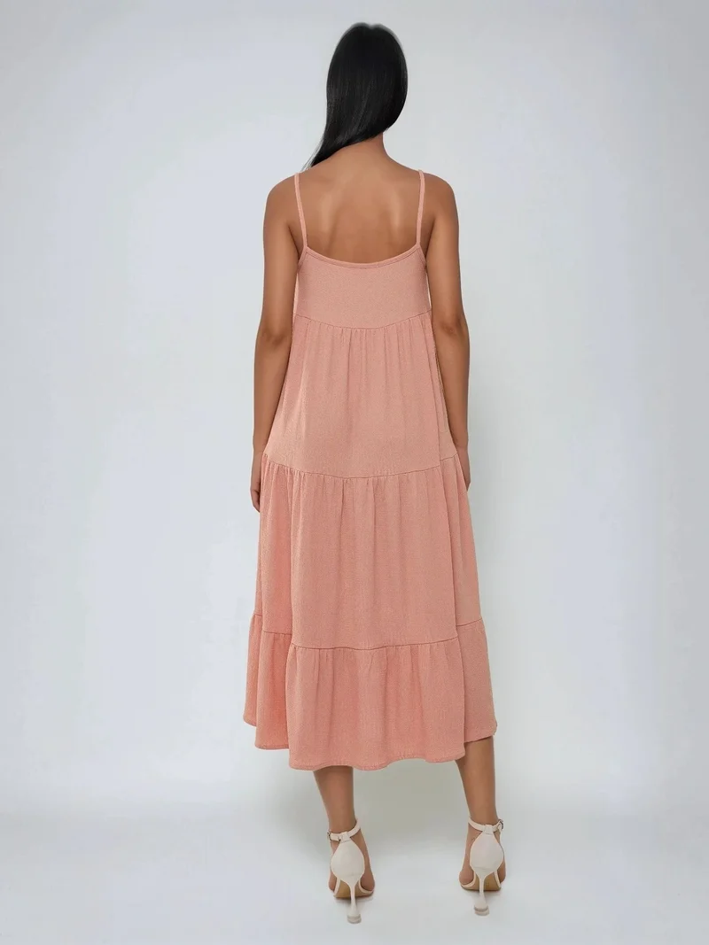 Hiccup Pink Textured A-Form Midi Dress for Women | Best Price UAE
