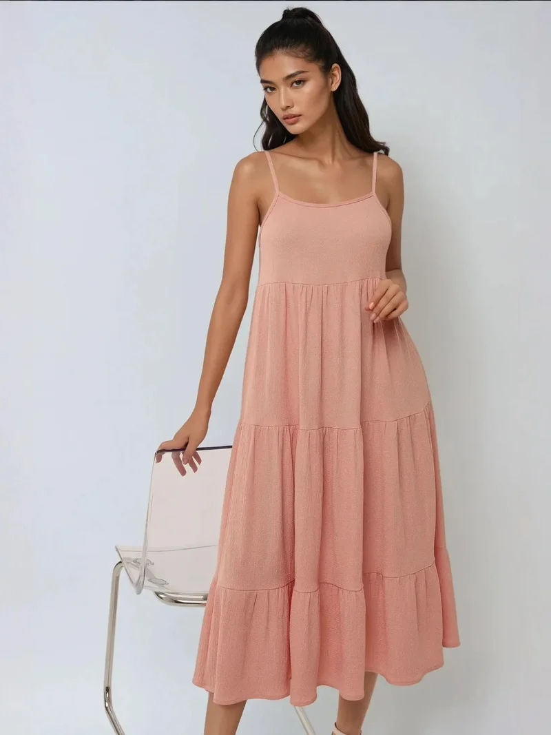 Hiccup Pink Textured A-Form Midi Dress for Women | Best Price UAE