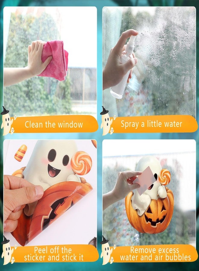 LOAVER 8 Sheets Halloween Ghost Window Cling Stickers,Spooky Ghost Pumpkin Bat Boo Window Clings for Halloween Fall Party Indoor Glass Decor - Image 4