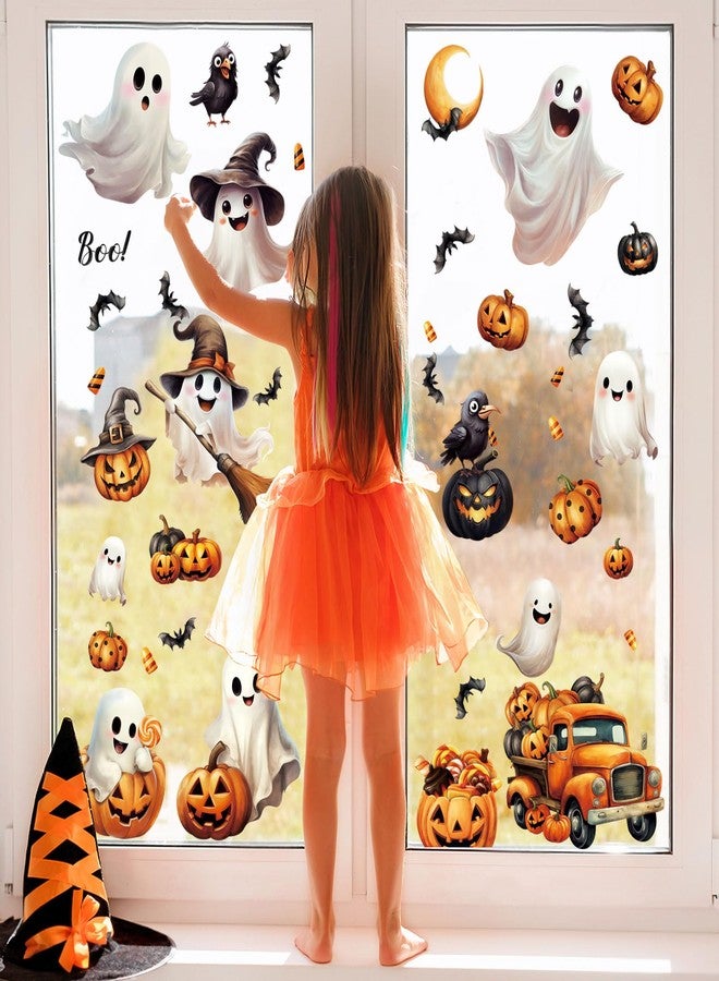 LOAVER 8 Sheets Halloween Ghost Window Cling Stickers,Spooky Ghost Pumpkin Bat Boo Window Clings for Halloween Fall Party Indoor Glass Decor - Image 5