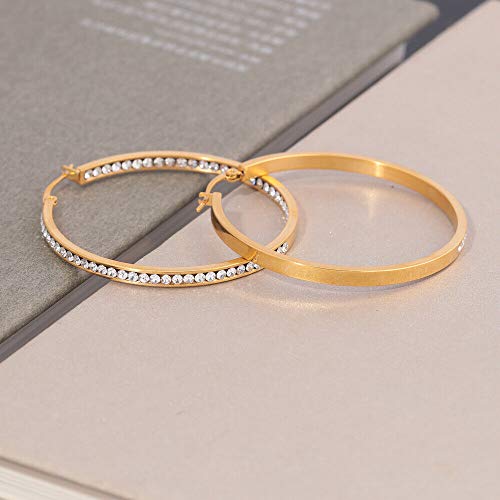 CiNily Gold Hoop Earrings for Women Yellow Gold Plated Stainless Steel Cubic Zirconia Ladies Large Big Hoop Earrings 2" - Image 5