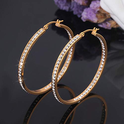 CiNily Gold Hoop Earrings for Women Yellow Gold Plated Stainless Steel Cubic Zirconia Ladies Large Big Hoop Earrings 2" - Image 2