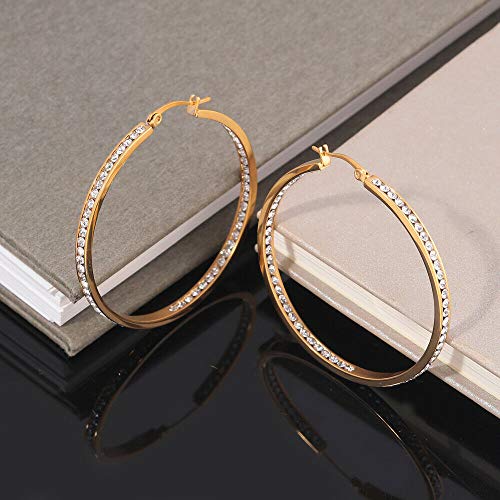 CiNily Gold Hoop Earrings for Women Yellow Gold Plated Stainless Steel Cubic Zirconia Ladies Large Big Hoop Earrings 2" - Image 3