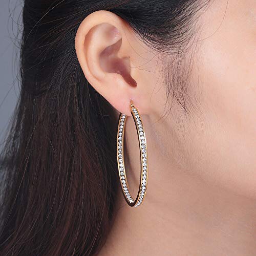 CiNily Gold Hoop Earrings for Women Yellow Gold Plated Stainless Steel Cubic Zirconia Ladies Large Big Hoop Earrings 2" - Image 4