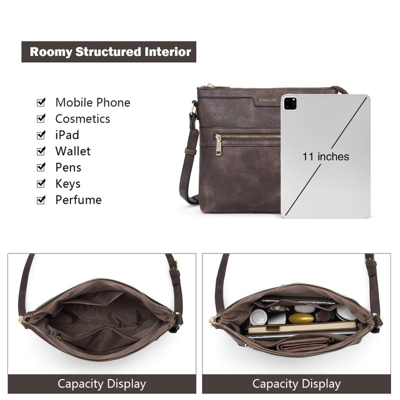 CHOLISS Large Crossbody Bags for Women, Medium Size Purses for Women with Vegan Leather, Dark Brown - Image 3