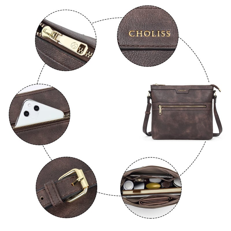CHOLISS Large Crossbody Bags for Women, Medium Size Purses for Women with Vegan Leather, Dark Brown - Image 5