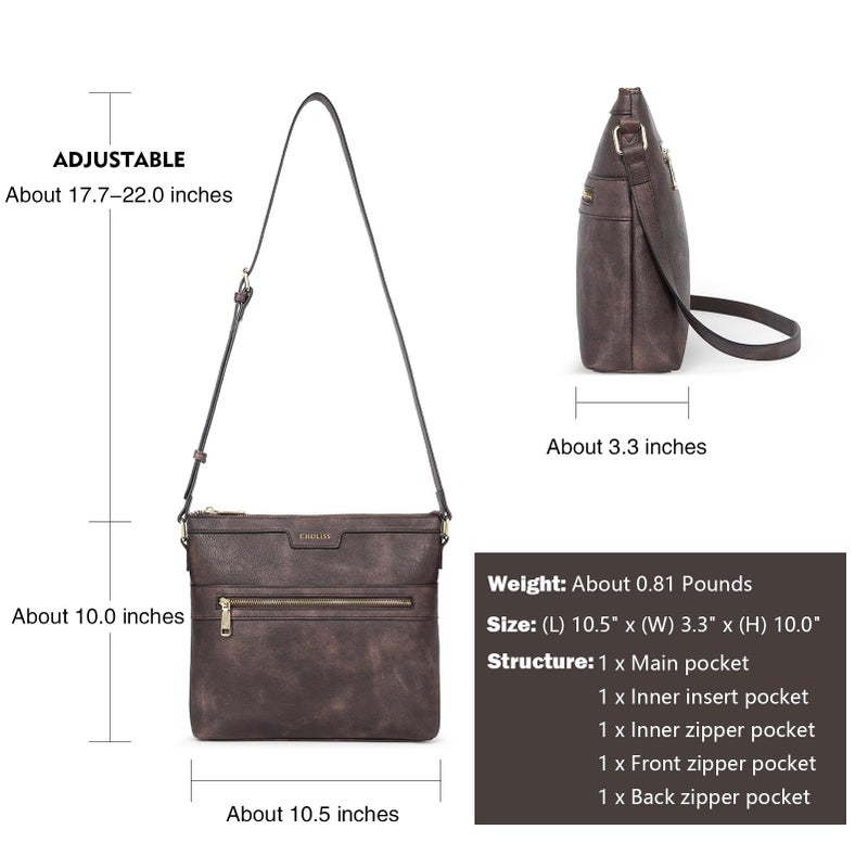 CHOLISS Large Crossbody Bags for Women, Medium Size Purses for Women with Vegan Leather, Dark Brown - Image 4