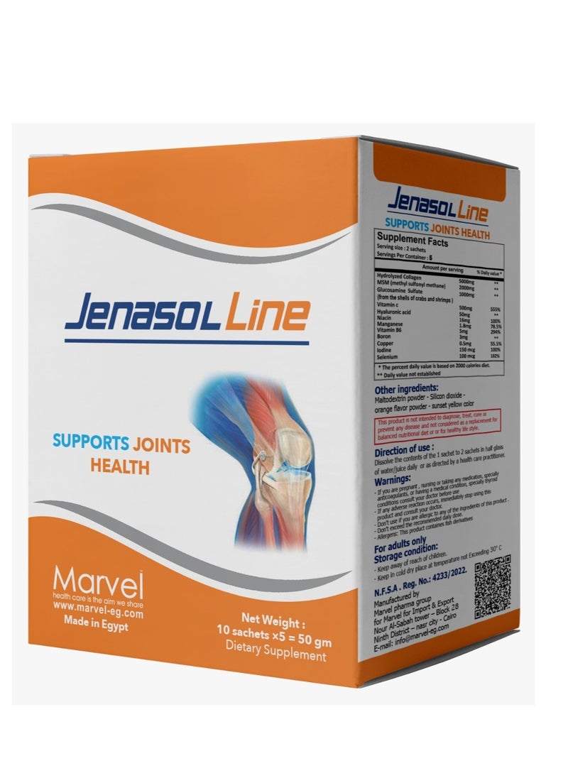 MARVEL Jenasol Line Sachets To Support Joints Healthy, Orange Flavored, 1 Pack = 10 Sackets, 50gm  - Image 1
