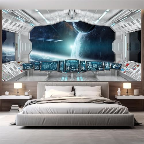 FLFK 3D Spaceship Peel and Stick Wall Murals 787x59Universe Outer Space SelfAdhesive Wallpaper Large Poster Science Explore Station Painting Sticker for Kids Bedroom Decor - Image 1