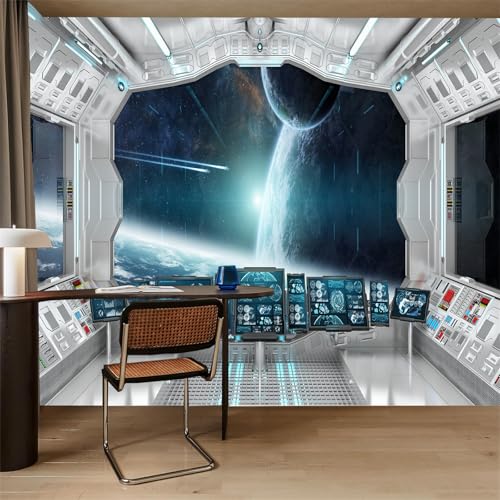 FLFK 3D Spaceship Peel and Stick Wall Murals 787x59Universe Outer Space SelfAdhesive Wallpaper Large Poster Science Explore Station Painting Sticker for Kids Bedroom Decor - Image 3