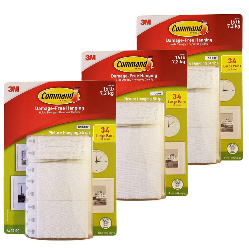 Command Command Indoor Picture Hanging Strips 34 Large Pairs 68 Total Strips 3 Pack