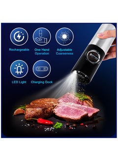 ZLH HITY Electric Salt and Pepper Grinder Set: Leap Fit Rechargeable Pepper Mills with Adjustable Coarseness - Automatic Battery Operated Spices Shaker with LED Light in Stainless Steel  - Image 2