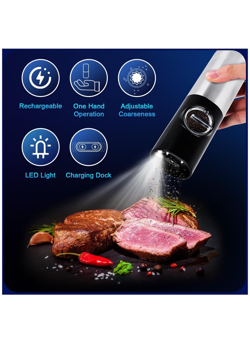 ZLH HITY Electric Salt and Pepper Grinder Set: Leap Fit Rechargeable Pepper Mills with Adjustable Coarseness - Automatic Battery Operated Spices Shaker with LED Light in Stainless Steel  - Image 2