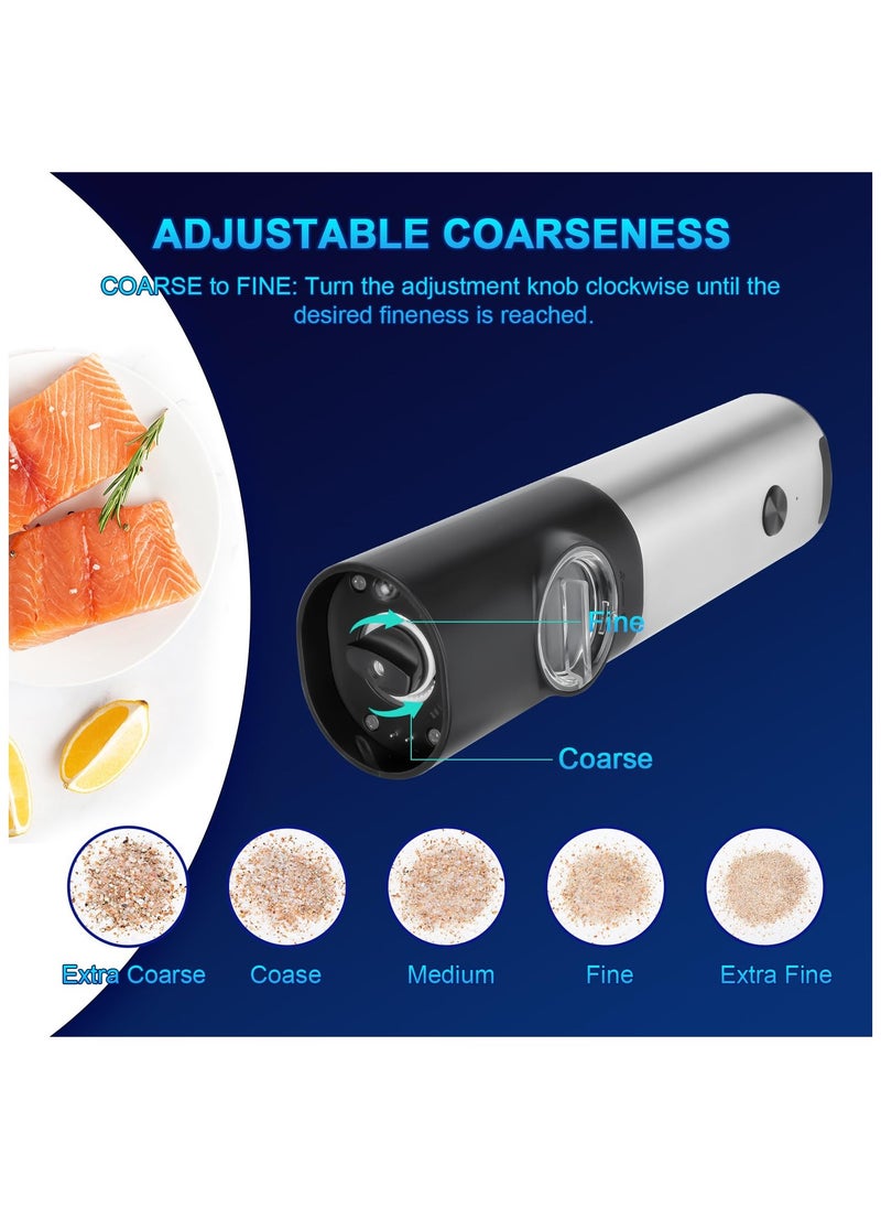 ZLH HITY Electric Salt and Pepper Grinder Set: Leap Fit Rechargeable Pepper Mills with Adjustable Coarseness - Automatic Battery Operated Spices Shaker with LED Light in Stainless Steel  - Image 5
